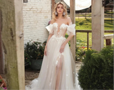 Elegant A-Line Wedding Dress with 3D Flowers