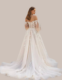 Exquisite Off The Shoulder Puff Sleeves A Line Wedding Dress