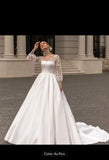 Classic Satin With Lace Applique A Line Wedding Dress