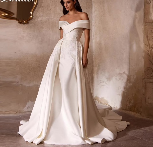 Off Shoulder Satin Mermaid Wedding Dress