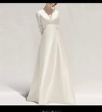 Classic V-Neck Long Sleeves Satin A Line Wedding Dress