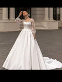 Classic Satin With Lace Applique A Line Wedding Dress