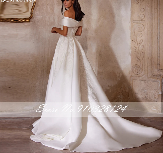 Off Shoulder Satin Mermaid Wedding Dress