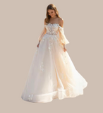 Exquisite Off The Shoulder Puff Sleeves A Line Wedding Dress