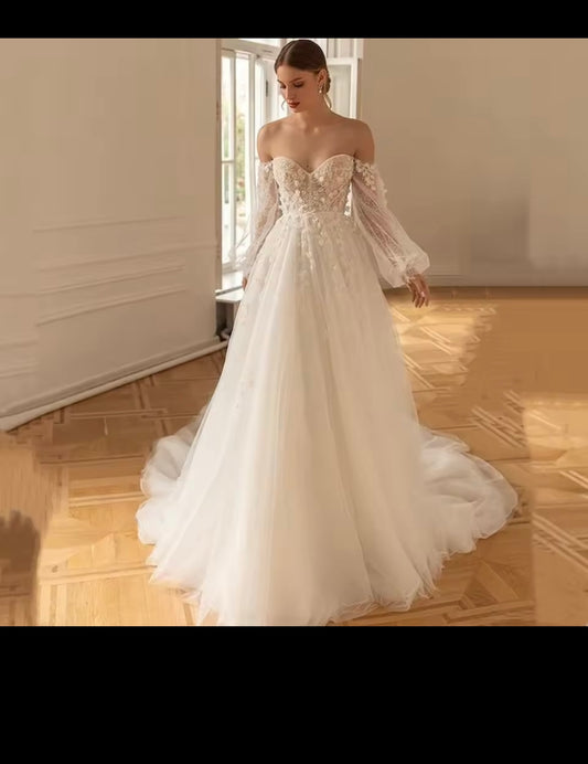 Tulle Tiered Off-Shoulder Wedding Dress