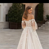 Exquisite Off The Shoulder Puff Sleeves A Line Wedding Dress