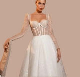 Classic Long Sleeves Appliques A Line Wedding Dress