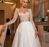 Classic Long Sleeves Appliques A Line Wedding Dress