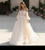 Exquisite Off The Shoulder Puff Sleeves A Line Wedding Dress