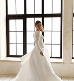 Classic V-Neck Long Sleeves Satin A Line Wedding Dress