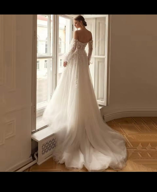 Tulle Tiered Off-Shoulder Wedding Dress