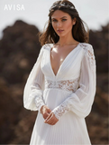 Boho Deep V-Neck Bridal Gown