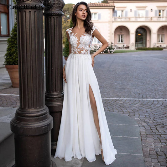 V-Neck Long Sleeve Wedding Dress