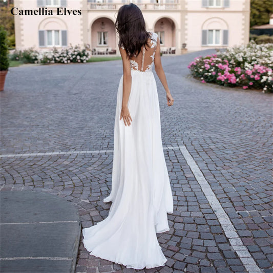 V-Neck Long Sleeve Wedding Dress