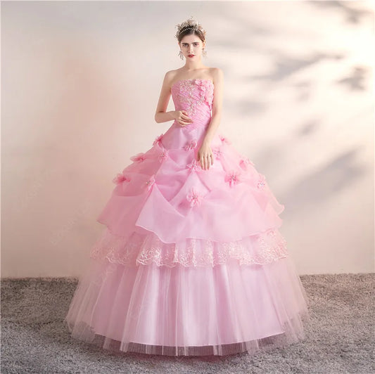 Pink Red Strapless Plus Size Quinceañera Dress