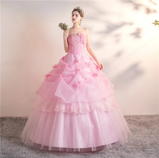 Pink Red Strapless Plus Size Quinceañera Dress