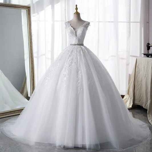 Lace Classic V-neck Elegant  Princess A-Line Wedding Dress SET ONE