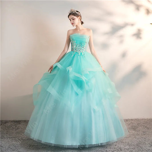 Ice Blue Strapless Quinceañera Dress