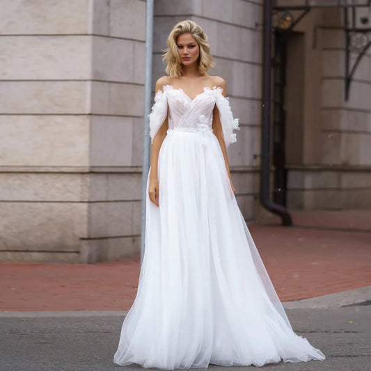 Strapless Tulle Wedding Dress with Appliques