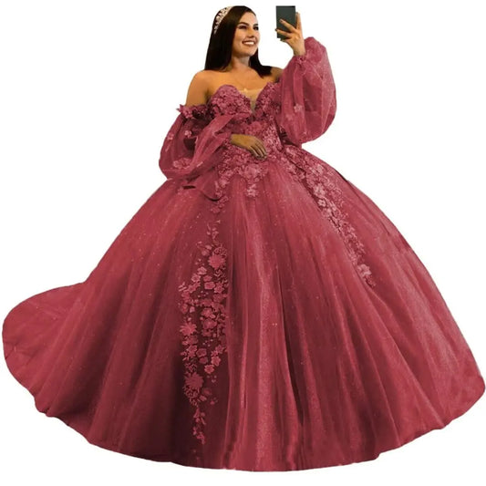 3D Floral Quinceañera Ball Gown