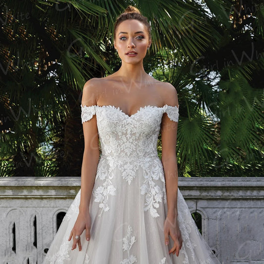 Off-Shoulder with Flower Appliques Mermaid Wedding Dress