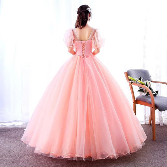 Scoop Neck Beaded Quinceañera Gown