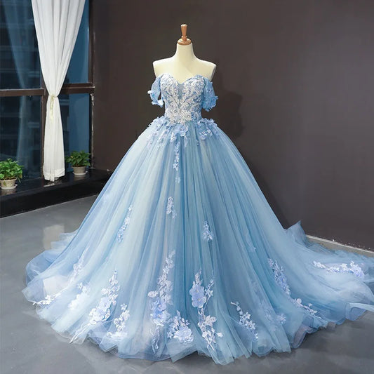 Blue Off-Shoulder Quinceañera Dress