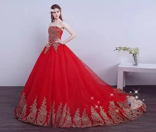 Red Tulle Strapless  Formal Dress