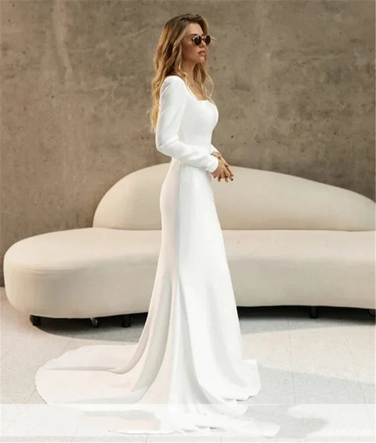 Long Sleeve Satin Mermaid Wedding Dress