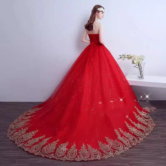 Red Tulle Strapless Plus Size Wedding Dress






