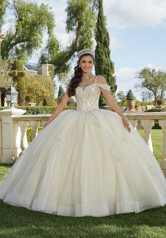 Blue Lace Quinceañera Ball Gown